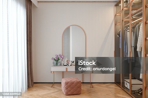 istock Modern Dressing Room Interior With Wardrobe And Dressing Table 1388300950