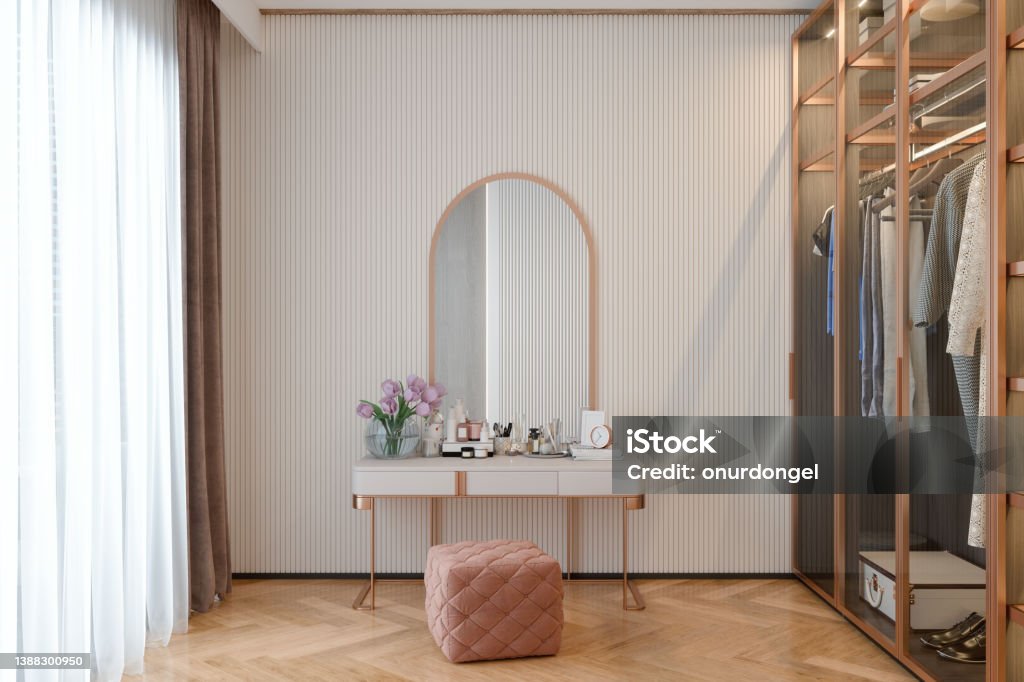 Modern Dressing Room Interior With Wardrobe And Dressing Table Dressing Table Stock Photo