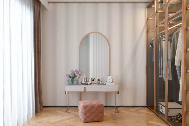 Modern Dressing Room Interior With Wardrobe And Dressing Table Modern Dressing Room Interior With Wardrobe And Dressing Table walk in closet stock pictures, royalty-free photos & images