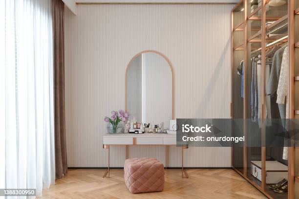 Modern Dressing Room Interior With Wardrobe And Dressing Table Stock Photo - Download Image Now