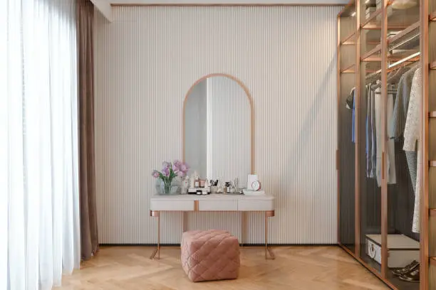 Photo of Modern Dressing Room Interior With Wardrobe And Dressing Table