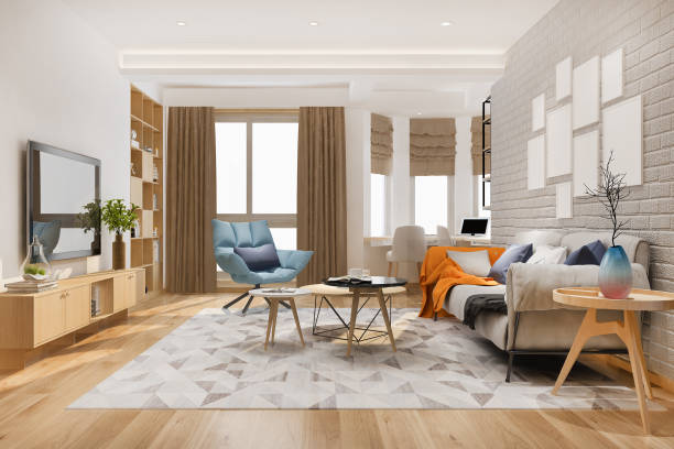 istock 3d rendering loft scandinavian living room with working table and bookshelf 1388305933