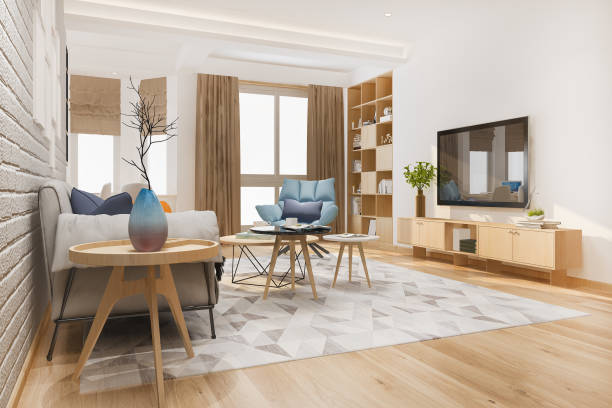 istock 3d rendering loft scandinavian living room with working table and bookshelf 1388305937