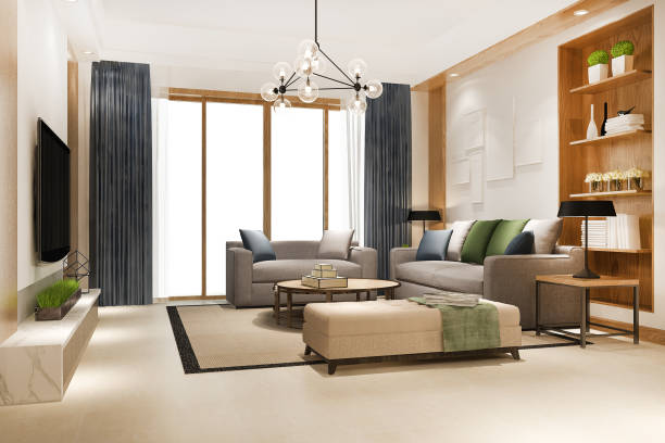istock 3d rendering loft scandinavian living room with working table and bookshelf 1388305943