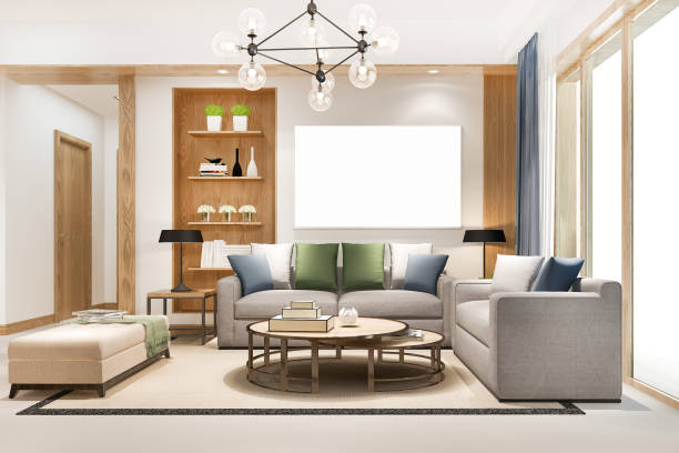 istock 3d rendering loft scandinavian living room with working table and bookshelf 1388305946