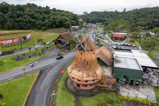 Replica mill at the entrance to the city. Joinville, Santa Catarina, Brazil, circa march, 2022: Replica mill at the entrance to the city. santa catarina brazil stock pictures, royalty-free photos & images