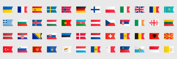 ilustrações de stock, clip art, desenhos animados e ícones de list of european countries by area. flag collection in flat design. vector illustration - portugal norway