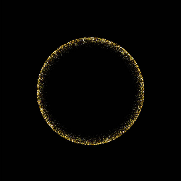istock Gold glitter circle frame with shiny confetti on border, 3d realistic elegant glowing sand 1388311008