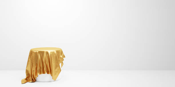 istock Podium and luxury gold cloth with copy space 3D render 1388311807