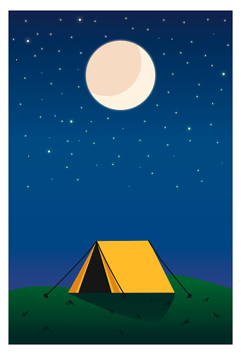istock landscape camping tent in open field with the moon and stars in the background 1388314365