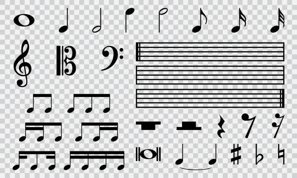 ilustrações de stock, clip art, desenhos animados e ícones de musical notes icon set isolated on transparent background. music tune melody symbols sign for sheet music composition. eps10 illustration vector. - treble clef music musical note classical music