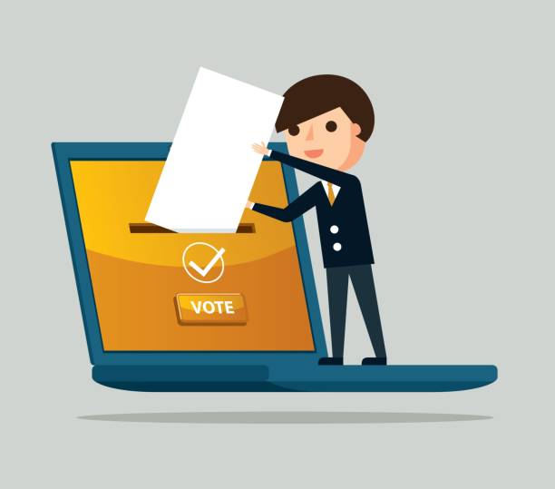 głosowanie on-line - laptop - political rally business men laptop stock illustrations