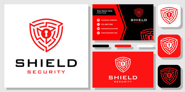 illustrations, cliparts, dessins animés et icônes de technologie shield protection de la sécurité des données numériques conception internet et carte de visite - shielding shield security red