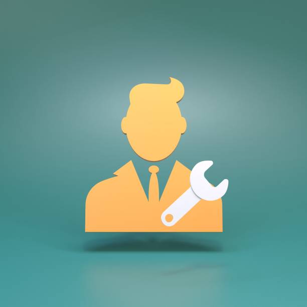 Icon of a businessman and a wrench. 3D render.