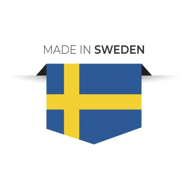 Vector illustration of Made in the Sweden label, product emblem. White isolated background