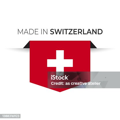 istock Made in the Switzerland label, product emblem. White isolated background. 1388316923