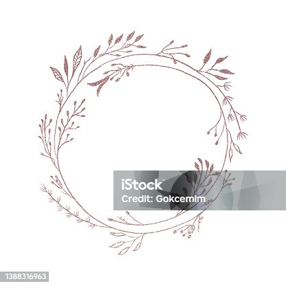 istock Hand Drawn Rose Gold Colored Flower Wreath. Floral Vector Design Element for Birthday, New Year, Christmas Card, Wedding Invitation, Marketing, Advertising and Presentation. 1388316963
