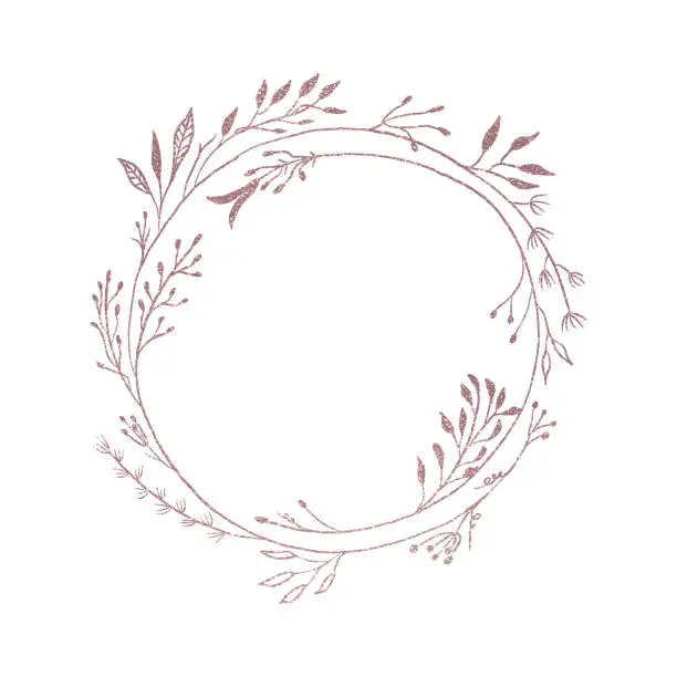Vector illustration of Hand Drawn Rose Gold Colored Flower Wreath. Floral Vector Design Element for Birthday, New Year, Christmas Card, Wedding Invitation, Marketing, Advertising and Presentation.
