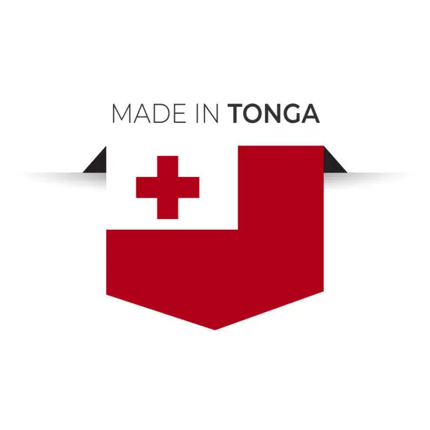 Vector illustration of Made in the Tonga label, product emblem. White isolated background.