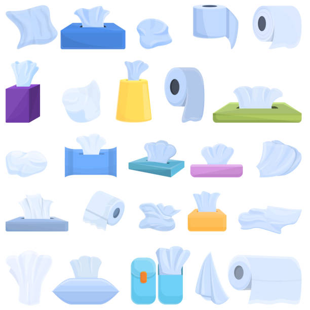 Tissue icons set, cartoon style Tissue icons set. Cartoon set of tissue vector icons for web design facial tissue stock illustrations