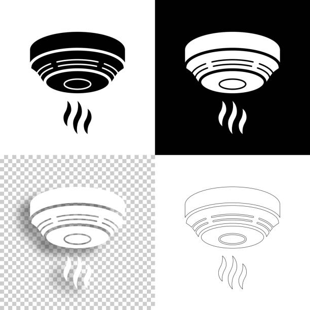 ilustrações, clipart, desenhos animados e ícones de detector de fumaça. ícone para design. fundo em branco, branco e preto - ícone da linha - smoke detector fire alarm sensor smoke