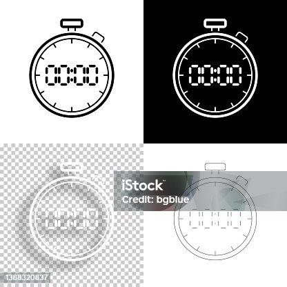 istock Digital stopwatch. Icon for design. Blank, white and black backgrounds - Line icon 1388320837