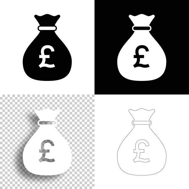 파운드 기호가있는 돈 가방. 디자인 아이콘입니다. 빈, 흰색 및 검은색 배경 - 선 아이콘 - pound symbol british currency currency sign stock illustrations
