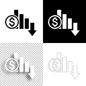 istock Dollar rate decrease. Icon for design. Blank, white and black backgrounds - Line icon 1388323123