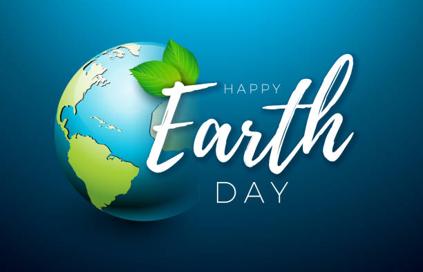 istock Earth Day Illustration with Planet and Green Leaf on Blue Background. April 22 Environment World Map Concept. Vector Save the Planet Design for Banner, Poster or Greeting Card. 1388323283