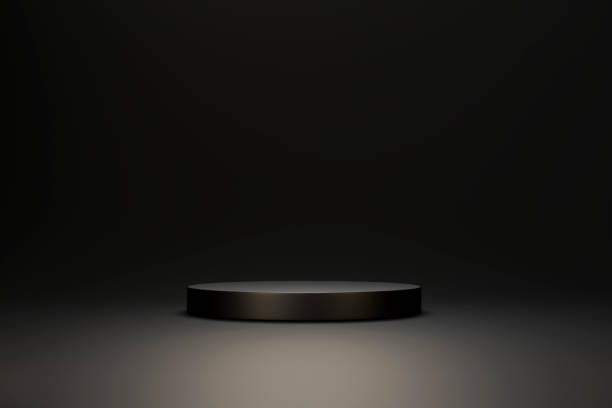 istock Cylinder Empty Black podium pedestal product display stand background 3d rendering 1388326701