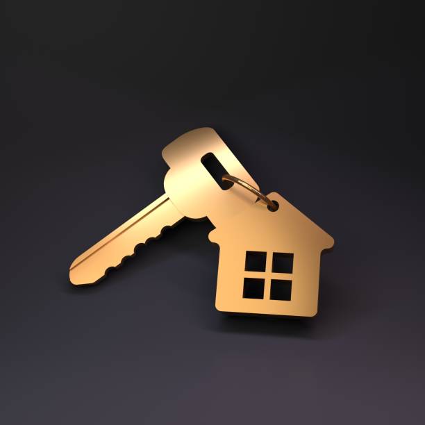 istock Golden keys on a black background. 3d rendering illustration. 1388330130