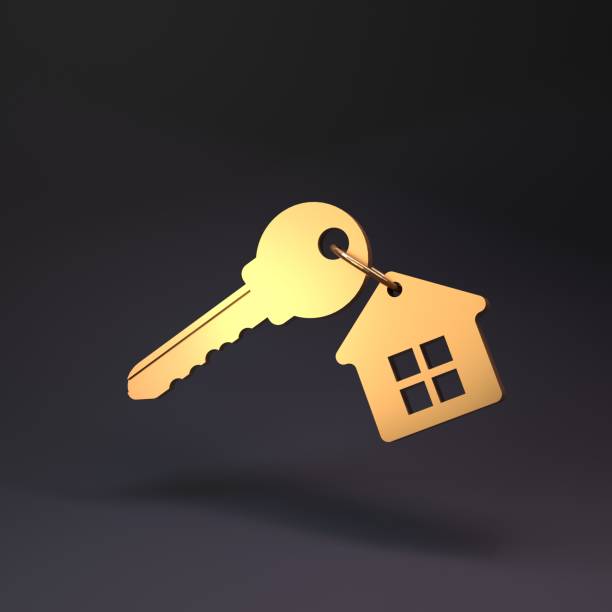 istock Golden keys on a black background. 3d rendering illustration. 1388330154
