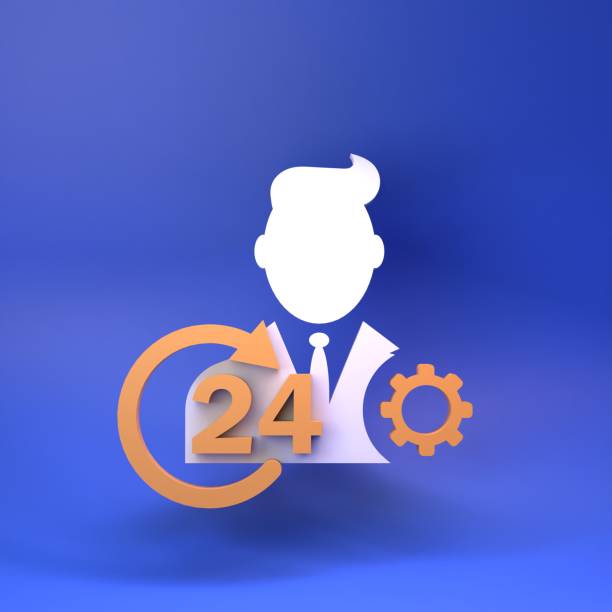 24 hours icon and man icon. 3d rendering illustration.