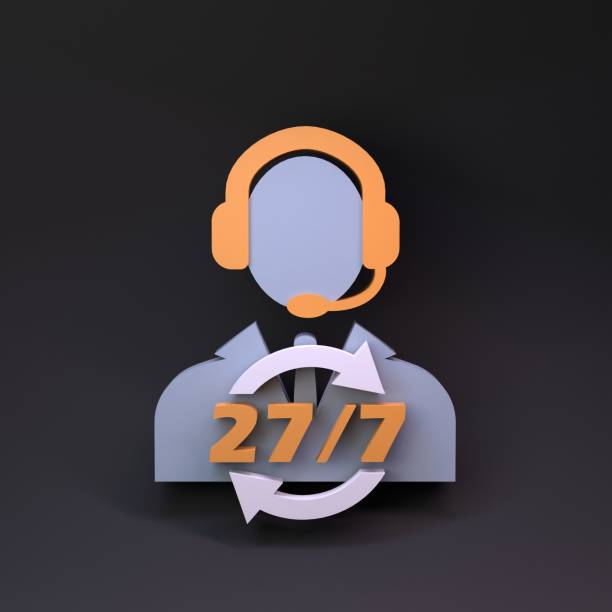 24 hours icon and man icon. 3d rendering illustration.
