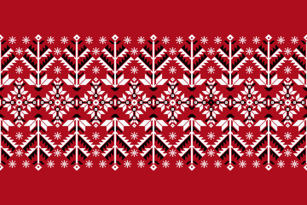 vektorové ilustrace ukrajinského lidového bezešvého vzoru ornament. etnická ozdoba. hraniční prvek. tradiční ukrajinské, běloruské lidové umění pletené výšivky vzor - vyshyvanka - balkán stock ilustrace