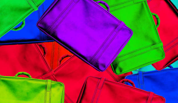 虹の色で休日の準備ができたスーツケース - bavaria austria blue celebration ストックフォトと画像
