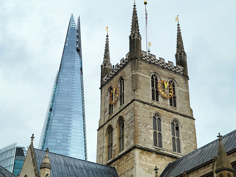 The Shard and Southwark Cathedral in London.