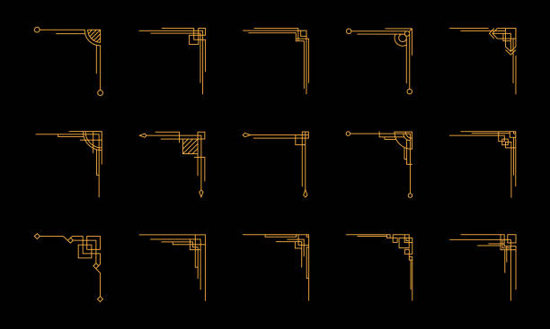 ilustrações, clipart, desenhos animados e ícones de quadros bordas ilustração. art deco vintage elemento. elementos de design dourado de luxo. - 1940s style illustrations