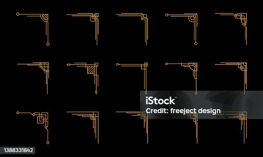 istock Frames borders illustration. Art deco vintage element. luxury golden design elements. 1388331842