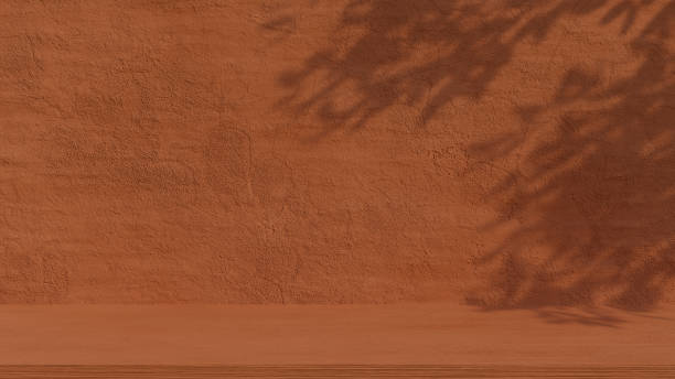 istock 3D rendering illustration of stone product display shelf with leaves shadow. 1388333444