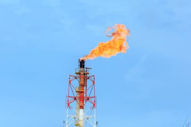 istock Gas or flare burn on offshore platform 1388333671