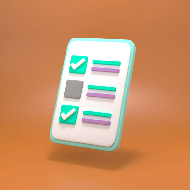 istock Tablet with white sheet and checklist on brown background. 3d render illustration. 1388334877