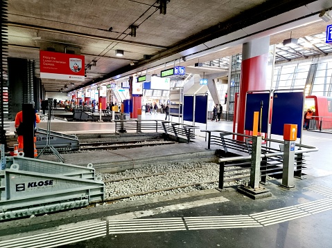 SALZBURG, AUSTRIA - March 03, 2018: Empty train station platform in Salzburg Austria.