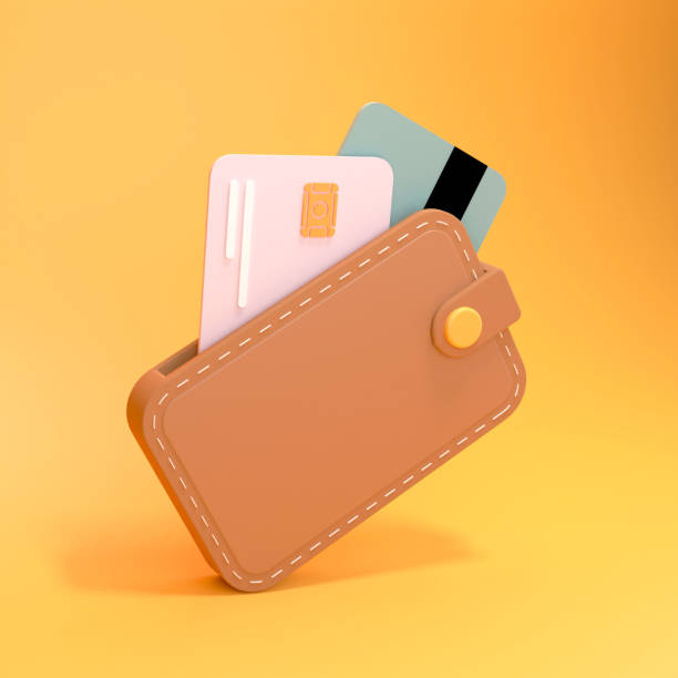istock Brown wallet with bank cards. Financial transactions concept. 3d render illustration. 1388339865
