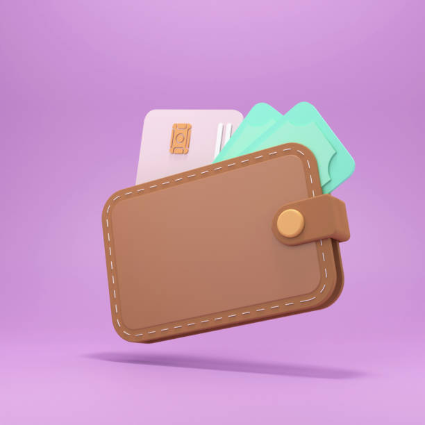 istock Brown wallet with banknotes and bank cards. Financial transactions concept. 3d render illustration. 1388339876