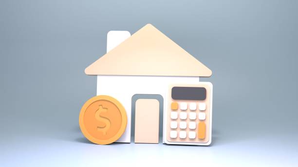 istock House icon, calculator and coin with dollar sign. 3d rendering 1388341441