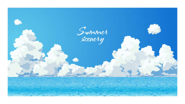 illustrations, cliparts, dessins animés et icônes de nuages d’été et fond marin - ciel ocean