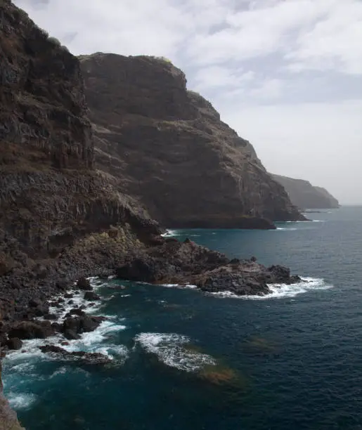 Photo of La Palma, landscape of the western steep coastal part of the island, Tijarafe municipality, 
path to amazing small hamlet Poris de Candelaria