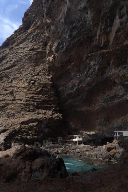 Photo of La Palma, landscape of the western steep coastal part of the island, Tijarafe municipality, 
path to amazing small hamlet Poris de Candelaria