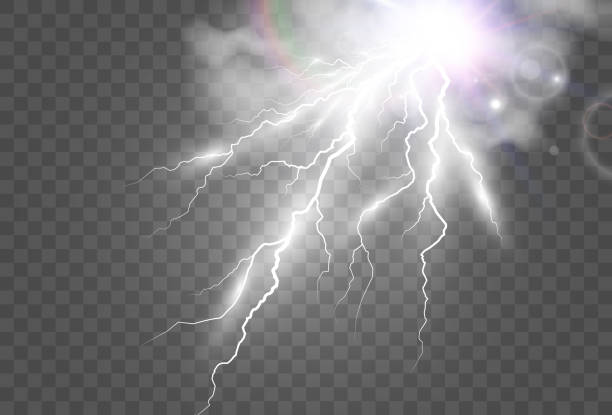 istock raster image of realistic lightning. Flash of thunder on a transparent background. 1388347445